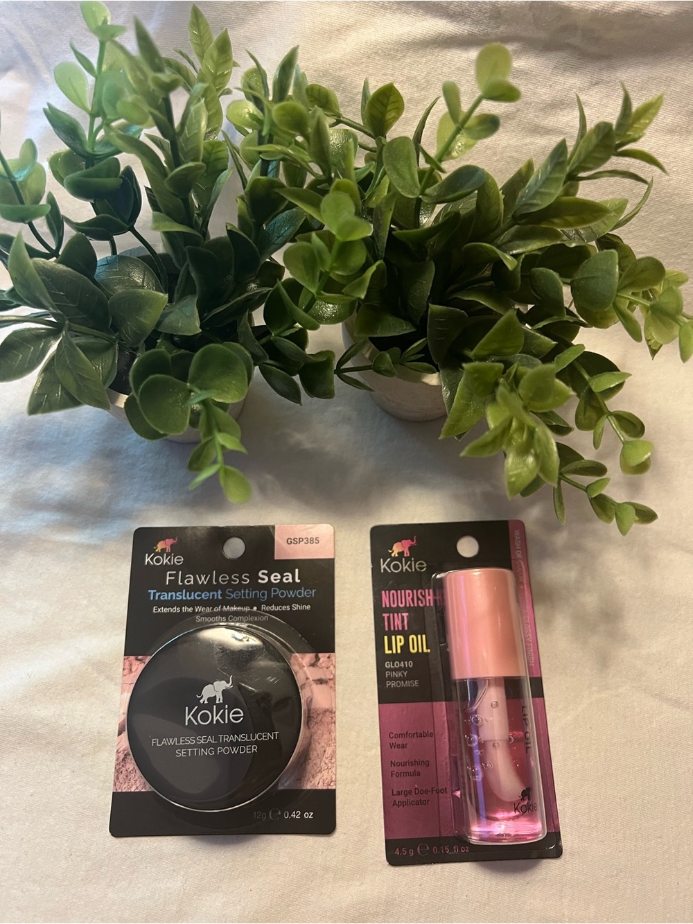 Kokie Flawless Seal Setting Powder + Nourish Tint Lip Oil — Black & Pink